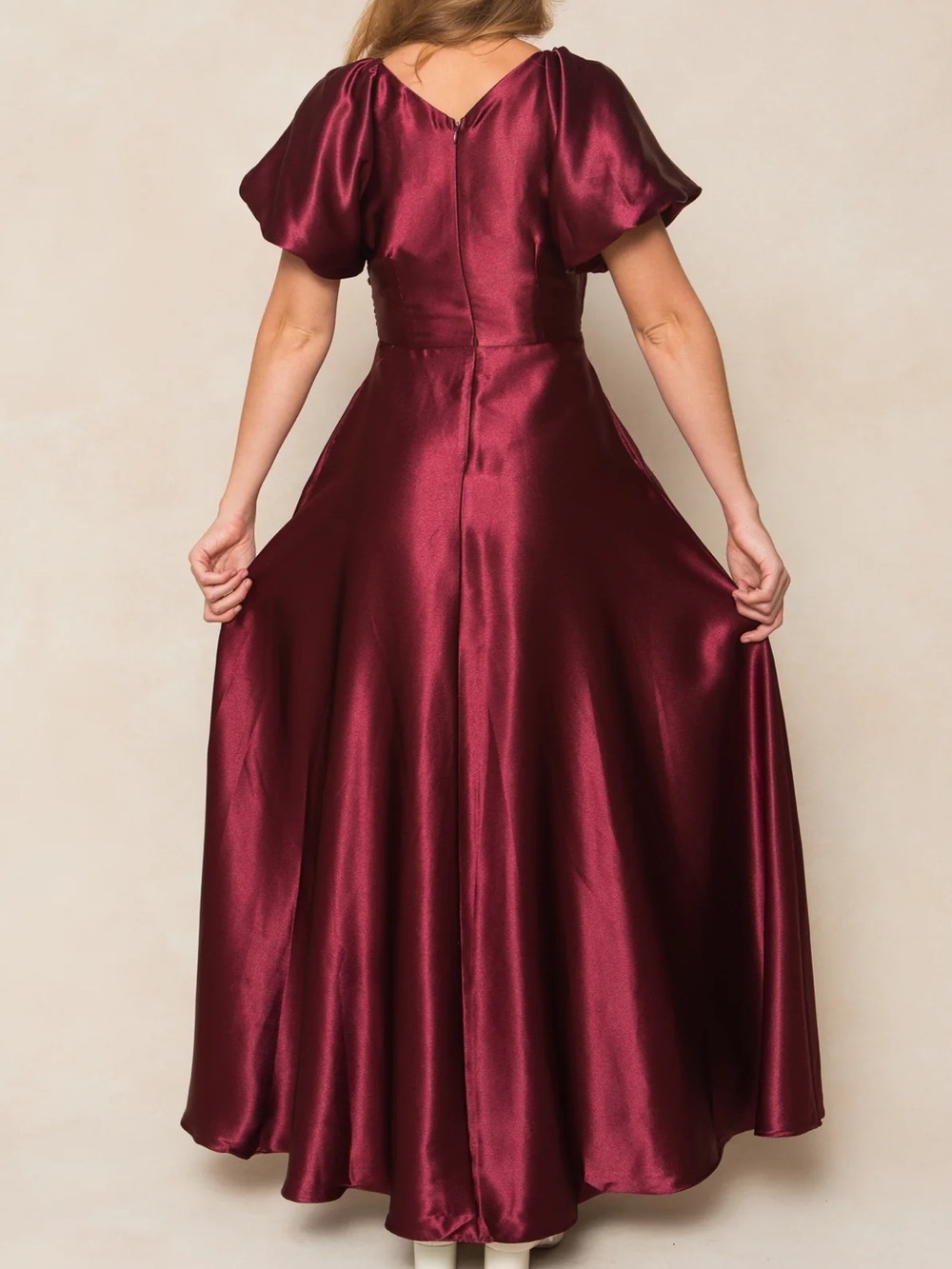 Ivy City Co. Tessie Dress in Wine Satin - Picture 2 of 4